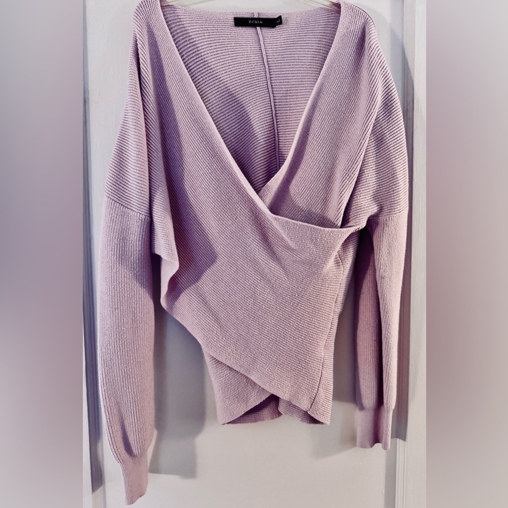 Lavender Cropped Wrap Sweater